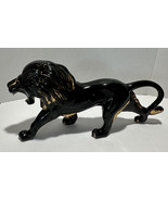 Vintage Ceramic Lion Figurine Black and Gold Statue 18”x9” Mid Century - £69.27 GBP