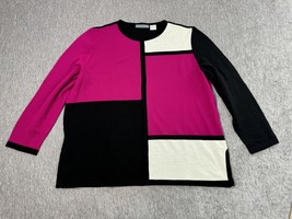 Jessica Holbrook Sweater Womens 3X Pink Black White Colorblock Pullover ... - $364.20 MXN