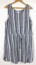 Old Navy Dress XL Linen Blend Gray / Blue White Ticking Stripe Shift Tunic - $46.53