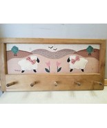 Vintage Wood Wall Hanger Plaque Fabric Padded Sheep Country Cottage Farm... - £15.63 GBP