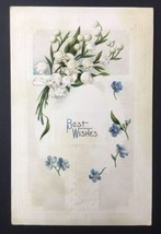 Best Wishes Floral Antique PC Blue and White Flowers Embossed Card - £3.91 GBP