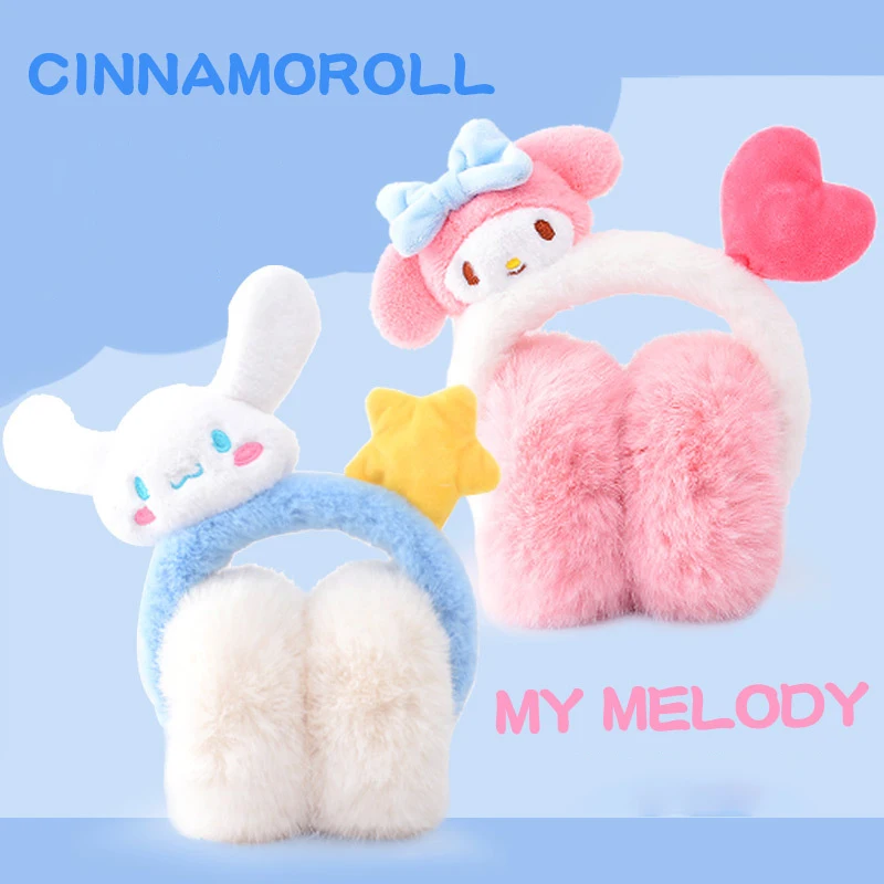 Anime Sanrio Series Cinnamoroll Children&#39;s Winter Plush Warm Earmuffs Cute My - £16.11 GBP
