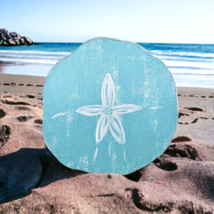 12&quot; Small Turquoise Wooden Sand Dollar, Tropical Weathered Style Wall Decor - £22.80 GBP