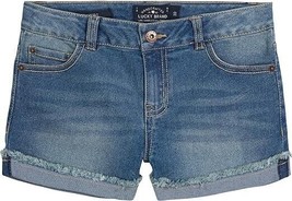 Lucky Brand Riley Jean Shorts Youth Girls 14 Blue Slim Fit Cuffed Raw He... - $24.62