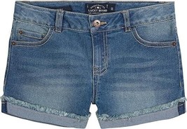 Lucky Brand Riley Jean Shorts Youth Girls 14 Blue Slim Fit Cuffed Raw Hem NEW - £19.24 GBP