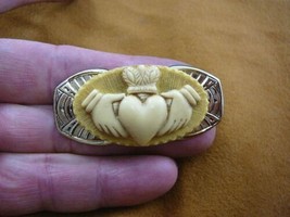 (CM38-89) traditional CLADDAGH heart hands tan + ivory CAMEO brass Pin Pendant - £26.08 GBP