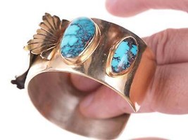 Vintage 14k Gold Native American Watch Bracelet with turquoise - £2,375.50 GBP