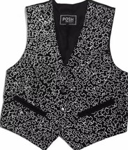 Posh 83171 Black Leather Vest White Swirls Embelleshments Snap Buttons S... - $21.00