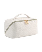 Lay Flat Makeup Organizer Weave Pattern PU Makeup Bag Large Capacity Waterproof  - £52.07 GBP