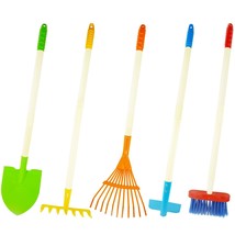 Kids Shovel, Rake For Leaves, Spade, Hoe And Broom, 5 Pieces Garden Tool... - $42.99