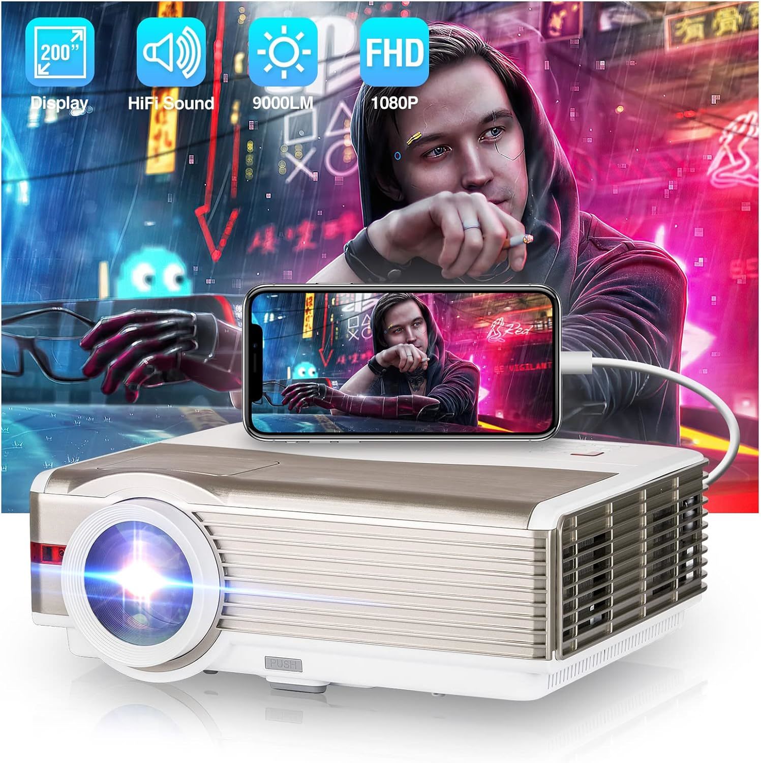 Full Hd 1080P Home Theater Projector 9000Lm, Digital Led Video Gaming Pr... - $58.96