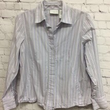 Liz Claiborne Womens Button Front Shirt Blue White Striped Collar Petites 14P - $5.04