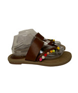 Womens MIA Kelly Faux Brown Leather Thong Sandals with Colorful Pom Poms... - $17.81