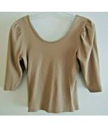 Ladies Crop Top Size S Tan 3/4 Length Puffy Sleeve Scoop Neck $35 Value EUC - $12.34