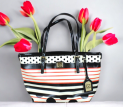 ANNE  KLEIN SHOULDER PURSE BLACK, RED &amp; CREAM STRIPED W/RED LINING DIVID... - $13.06
