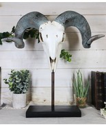 Realistic Bighorn Sheep Ram Head Skull Rustic Sculpture On Pole Stand 18&quot;H - $77.68 CAD