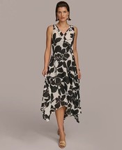 Donna Karan Women&#39;s Printed Handkerchief-Hem Dress Black Cream Size 14 $159 - $58.41