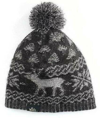 Primary image for Womens Hat Winter Beanie Woolrich Black Holiday Reindeer Acrylic Cap-size OSFM