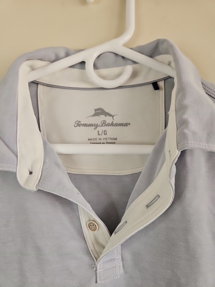 Tommy Bahama Light Blue Polo Shirt, Men's L White Buttons Item image 2