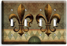 Rustic Fleur De Lis Medieval Flower 4 Gang Light Switch Wall Plate Room Hd Decor - $18.59