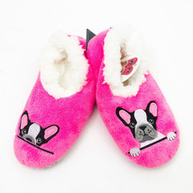 Snoozies Women&#39;s Pink Frenchie Dog Non Skid Slippers Small 5/6 - $12.86