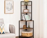 5 Tier Corner Shelf, Industrial Corner Bookshelf With Metal Frame, Rusti... - £122.58 GBP