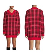 No Boundaries Juniors’ Plaid Holiday Festive V Neck Cozy Sweater Dress S... - $10.07