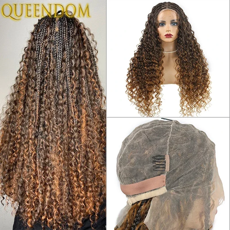 Bohemia Full Lace Box Braided Wig 24&#39;&#39; Ombre Blonde Goddess Faux Locs Wig - £117.84 GBP
