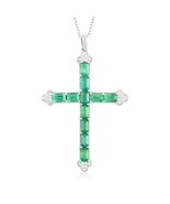 Natural Emerald Cross Pendant Necklace, 925 Sterling Silver Vintage Jewelry - £81.35 GBP