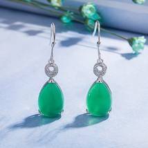 Real Emerald S925 Silver Drop Earrings Pure Gemstone Jewelry for Women Silver We - £16.45 GBP