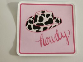 Howdy Square Pink Sticker Decal with Cow Pattern Hat Awesome Embellishme... - £1.83 GBP