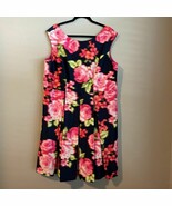 Eliza J Dress Size 16W Fit Flare Lined Navy Floral Pockets- Missing Belt - $1,621.02 MXN