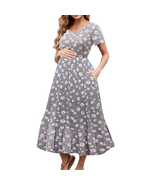 Women&#39;S Maternity Dress Short Sleeve Pleated Flowing Pregnancy Beach Dre... - €44,98 EUR