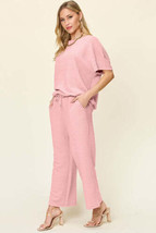 Double Take Full Size Texture Short Sleeve Top and Pants Set - £33.08 GBP