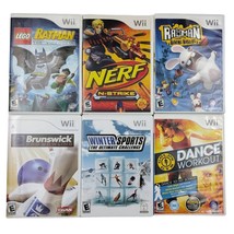 Wii 6 Game Lot LEGO Batman NERF N-Strike Rayman Raving Rabbids Bowling Sports - £23.34 GBP