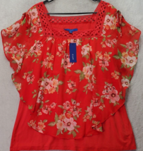 Apt.9 Blouse Top Womens Large Orange Floral Crochet Trim Slit Sleeve Squ... - $24.96