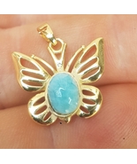 natural blue BUTTERFLY LARIMAR handcarved  gold stainless steel pendant #02 - $19.00