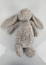 Jellycat Bashful Grey Bunny Plush Gray Stuffed Animal Pink Nose Medium - £7.90 GBP
