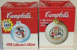 Two (1998 &amp; 1999) Campbell&#39;s Collector&#39;s Edition Ball Globe Ornaments- NIB! - $181.27 MXN
