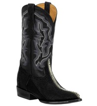 Mens Black Stingray Exotic Skin Western Cowboy Boots J Toe Row Stone Size 7 - £203.78 GBP