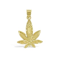 Marijuana Leaf Pendant 10k Yellow Gold Cannabis Weed Pot Charm 1.2&quot; - £97.00 GBP