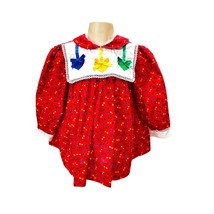 Vintage Baby Togs Dress Size 4T Red Primary Color Appliques Bib Collar Lace Trim - £12.17 GBP