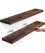 BAYKA Floating Shelves, Wall Mounted Rustic Wood Shelves 23&quot; Set of 2 Brown - £18.94 GBP