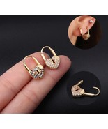 Heart Rhinestone Earrings, Heart Earrings, Gold Lock Earrings, Locket Ea... - £15.63 GBP