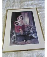 Vintage Print Bathing Bath Girl with Geese 16" x 20" - $18.89