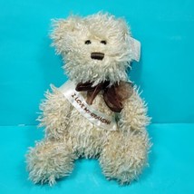 I Love My Grandma Tan Bear Curly Fur Brown Bow Progressive Plush Stuffed... - $19.79