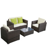 4 Pcs Patio Ratten Sectional Furniture Set Wicker Sofas With Cushion Mix... - £583.45 GBP