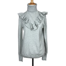 J Crew Sweater Womens Small Gray Merino Wool Tippi Ruffle Turtleneck Light NEW - £39.82 GBP