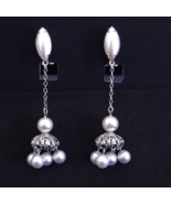 Lewis Segal California Vintage Dangle Silver &amp; Faux Pearl Clip On Earrings - £35.04 GBP