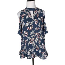 Sienna Sky Floral Cold Shoulder Blouse Top Keyhole Detail Size Small Blu... - $7.13